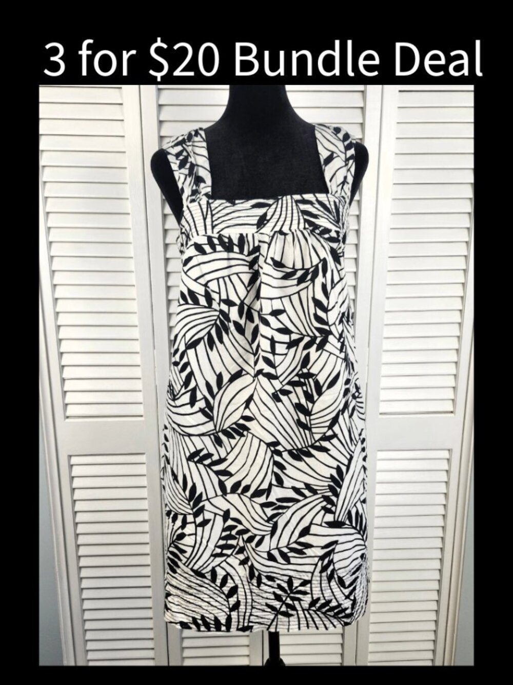 London Times Dress size 8 100% Cotton White Black Pockets Tropica Resort